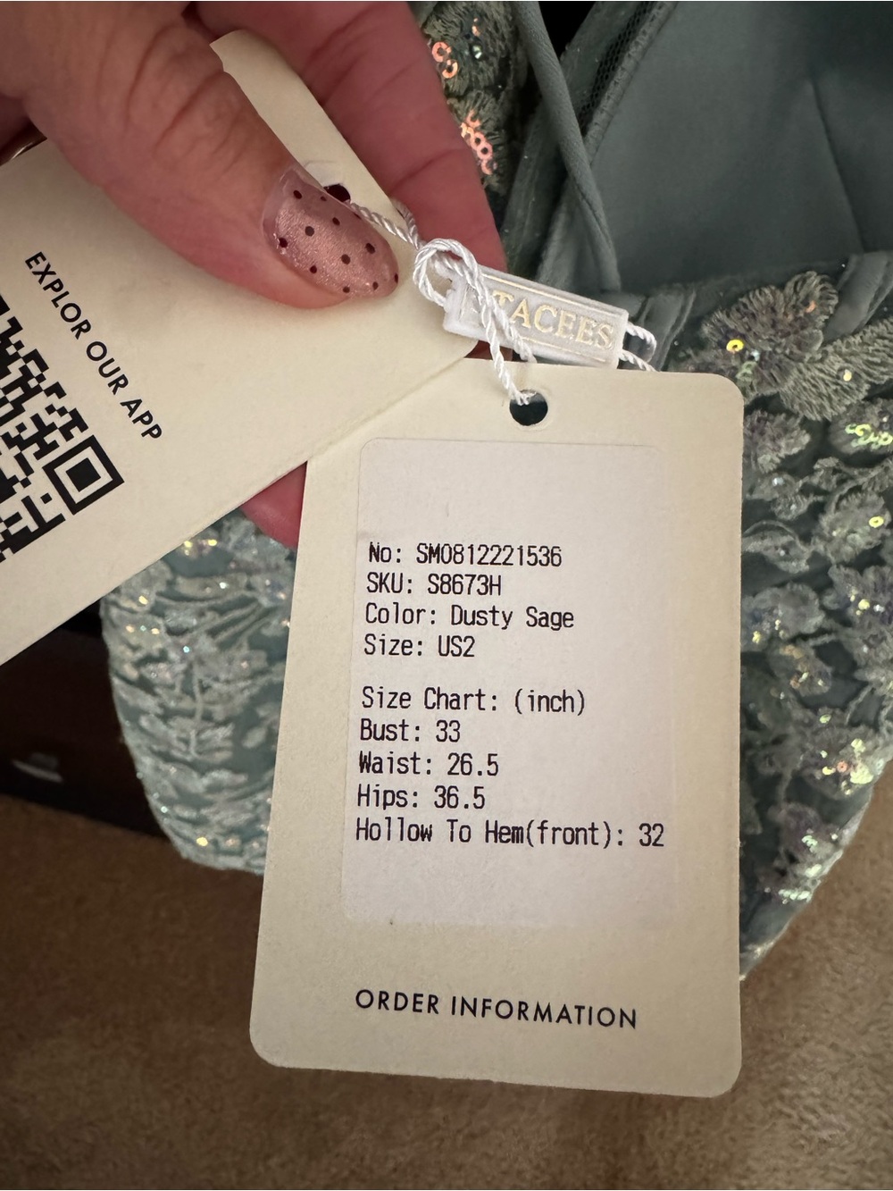 Floral Embroidered Sage Green Spaghetti Strap Dress - Picture 4 of 5
